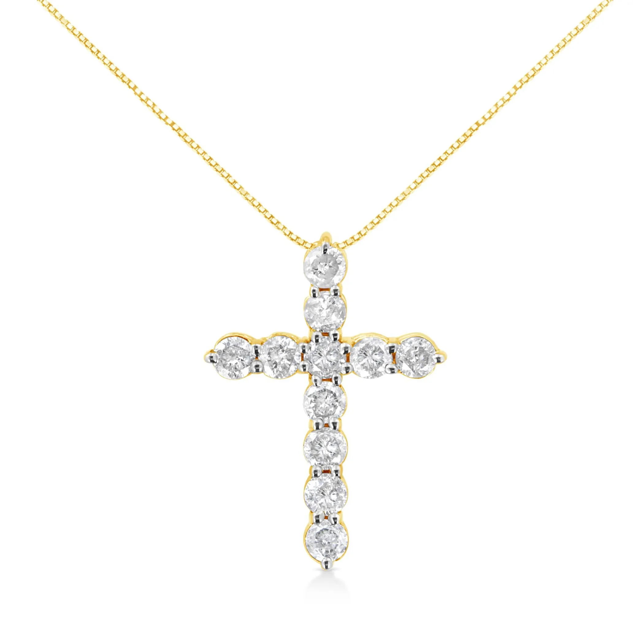 10K Yellow Gold Plated .925 Sterling Silver 1 cttw Prong Set Diamond Cross 18" Pendant Necklace (J-K Color, I1-I2 Clarity)