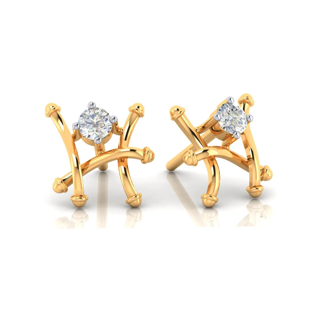 14k Fence Style Gold Earrings With American Diamonds