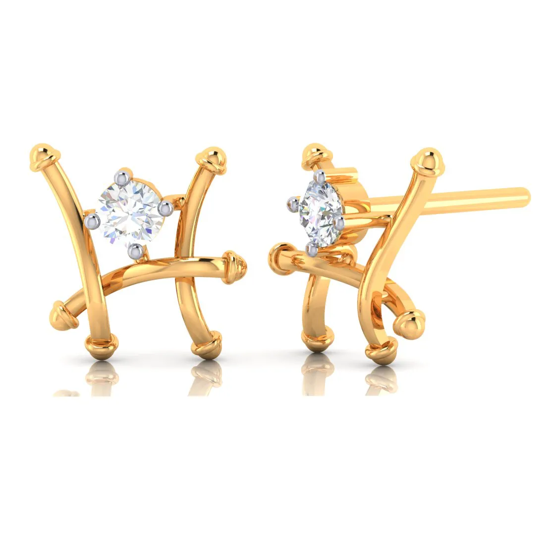 14k Fence Style Gold Earrings With American Diamonds