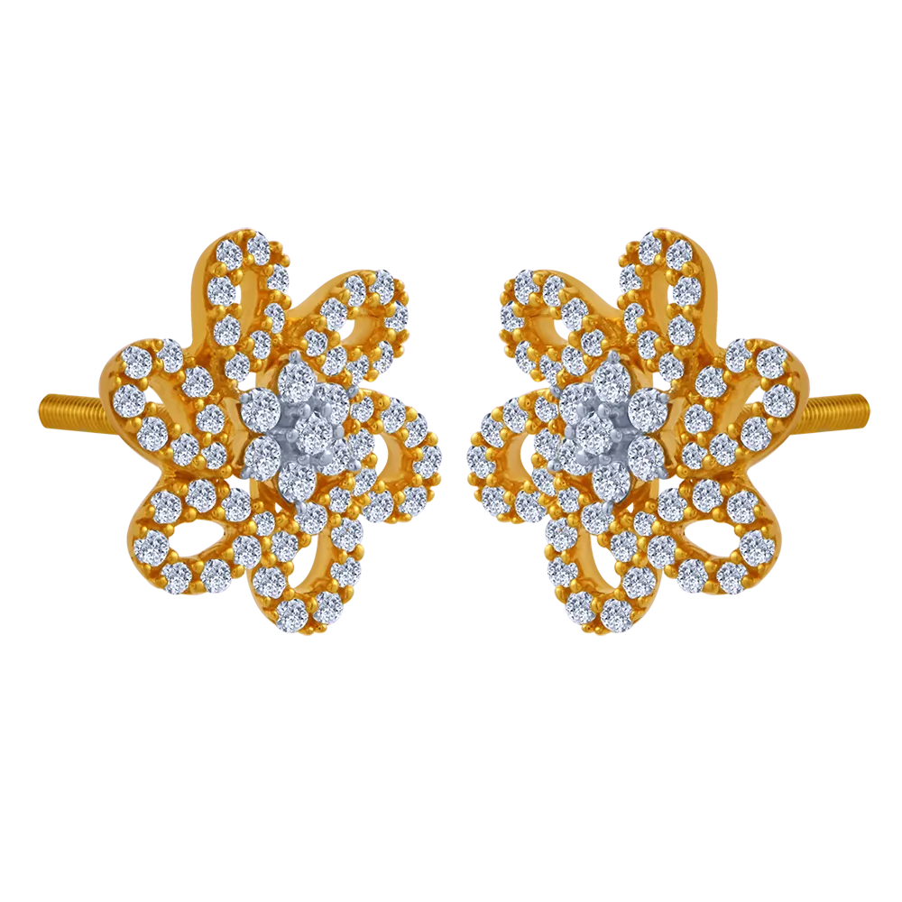 18k Delicate Flower Shape Diamond Earring.