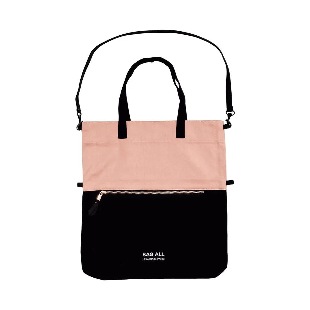 3 Way Tote, Cross body, Hand held, Folded, Pink/Black, Paris