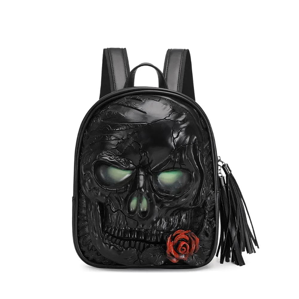 3D Skull With Rose Backpack ,3D Skull With Glowing Green Eyes