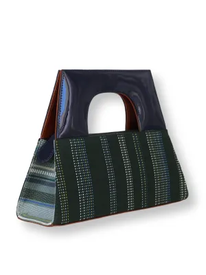 A-Chica Handbag - Greens & Navy Handle