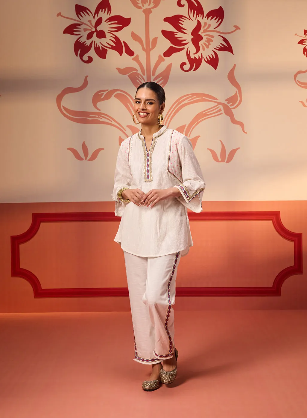 Adah White Embroidered Co-ord Set for Women