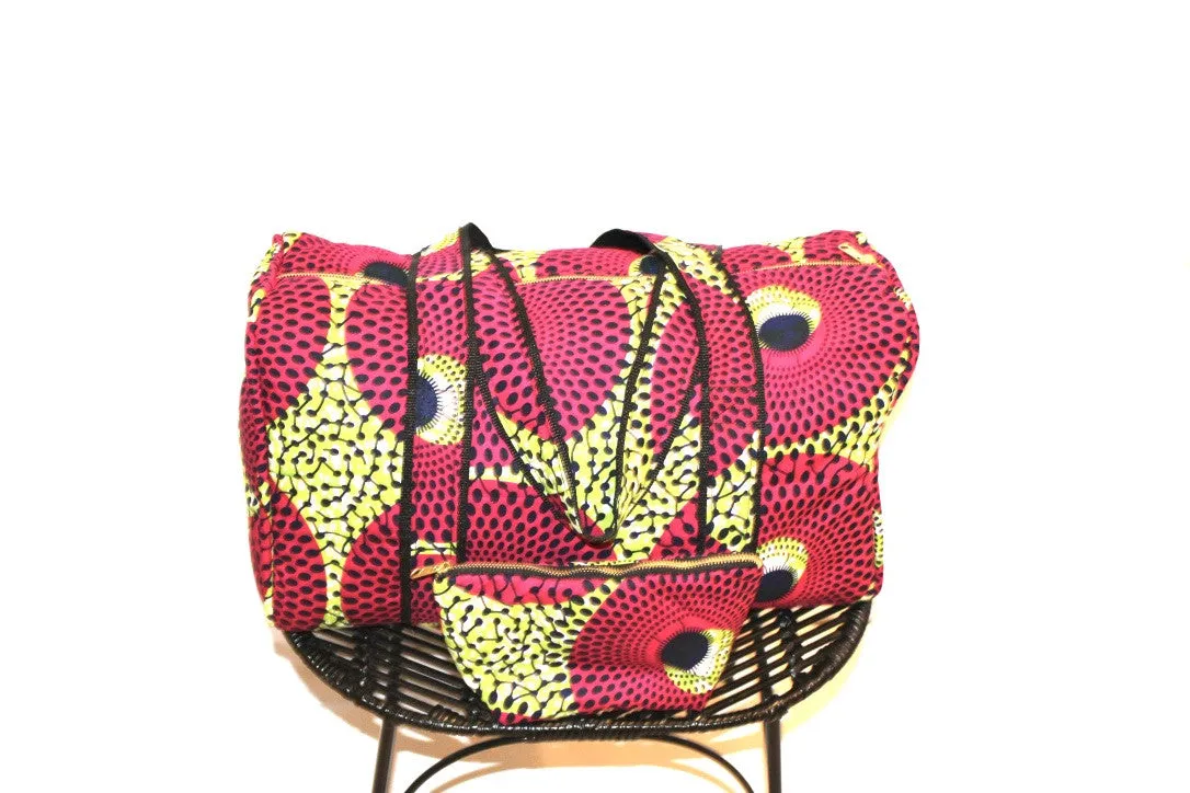 African Print Duffel and Cosmetic Bag Set