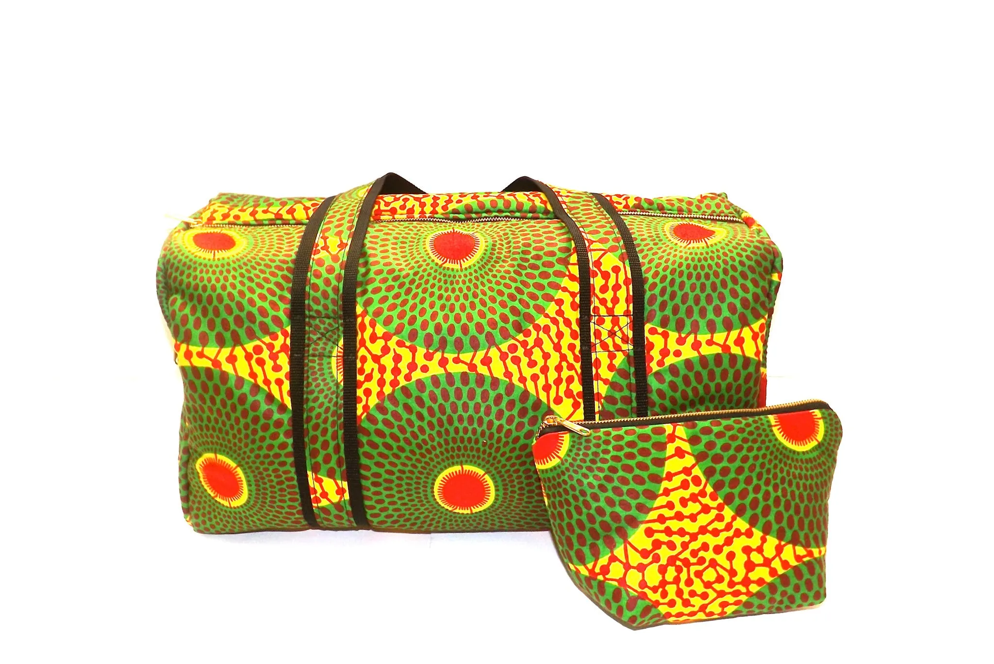 African Print Duffel and Cosmetic Bag Set