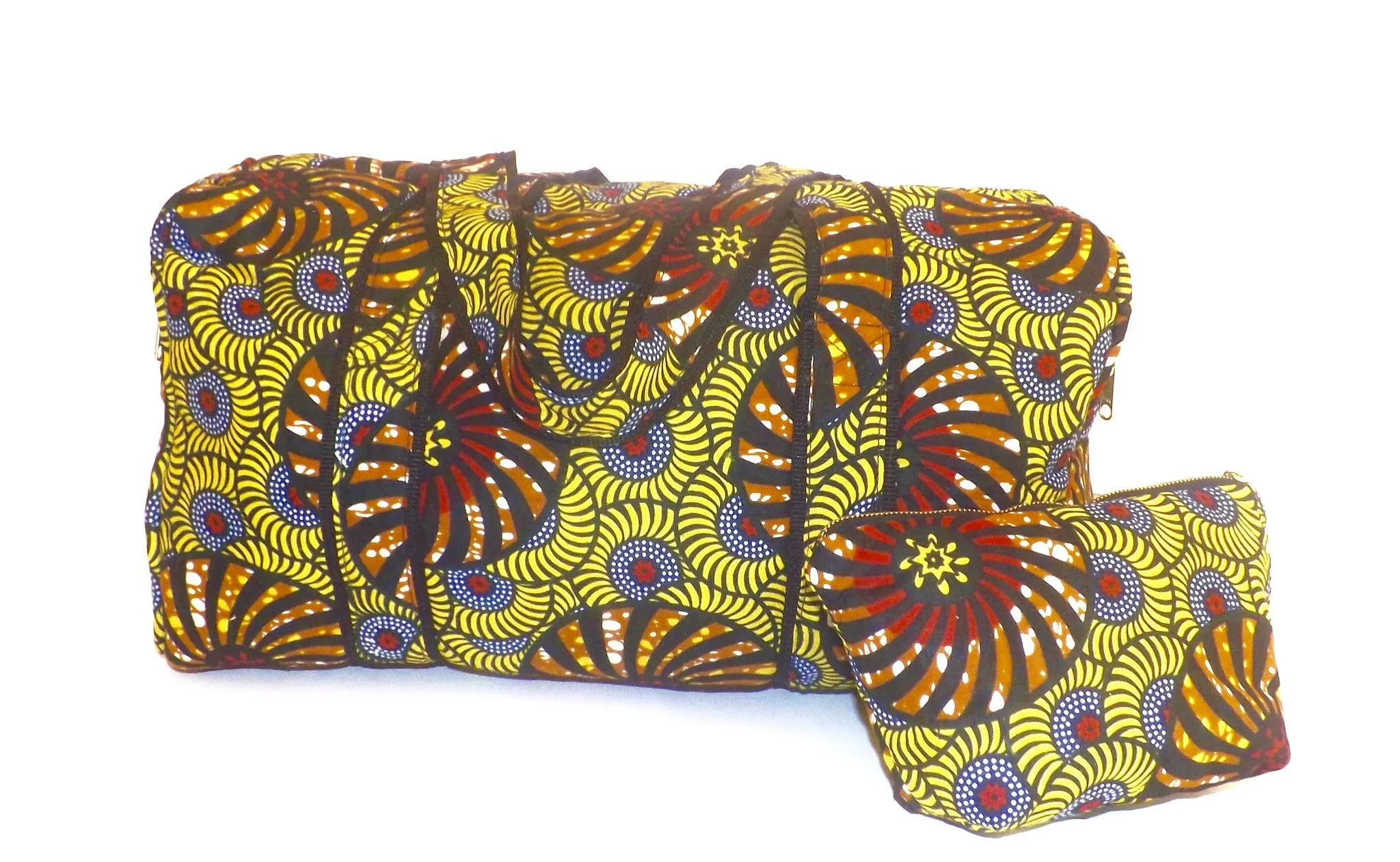 African Print Duffel and Cosmetic Bag Set