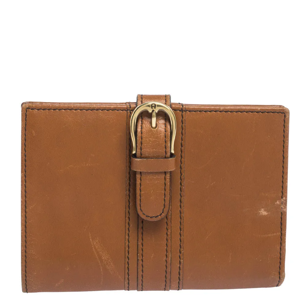 AIGNER Tan Leather Compact Wallet