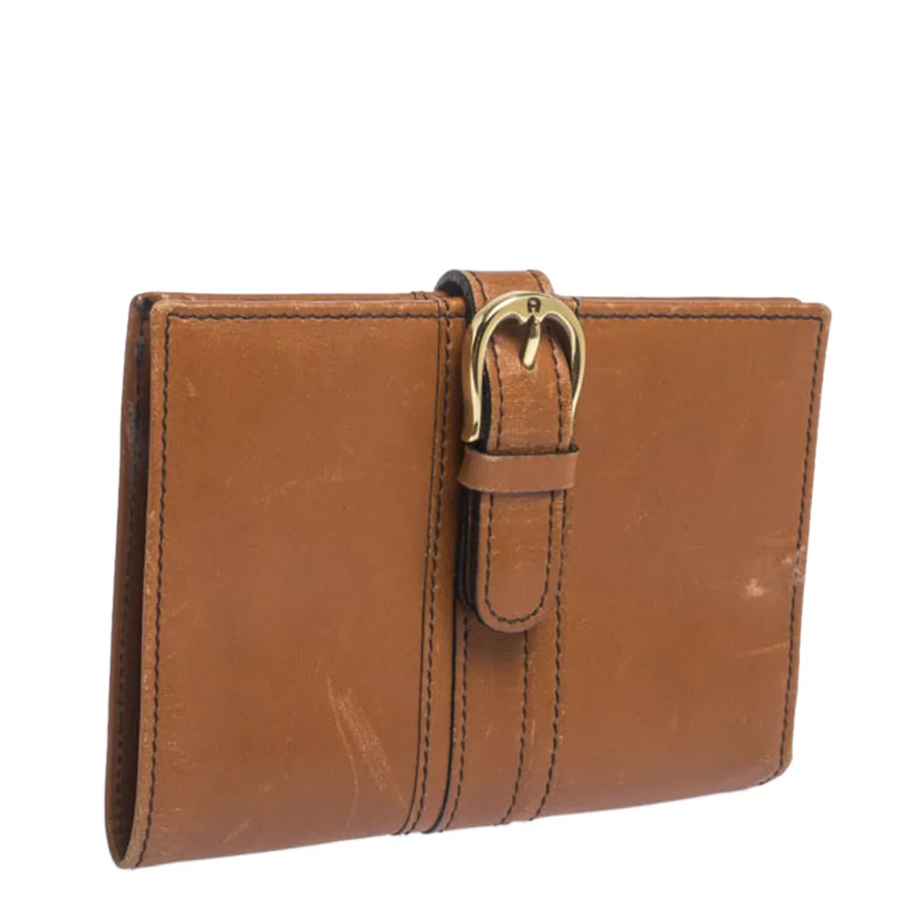 AIGNER Tan Leather Compact Wallet