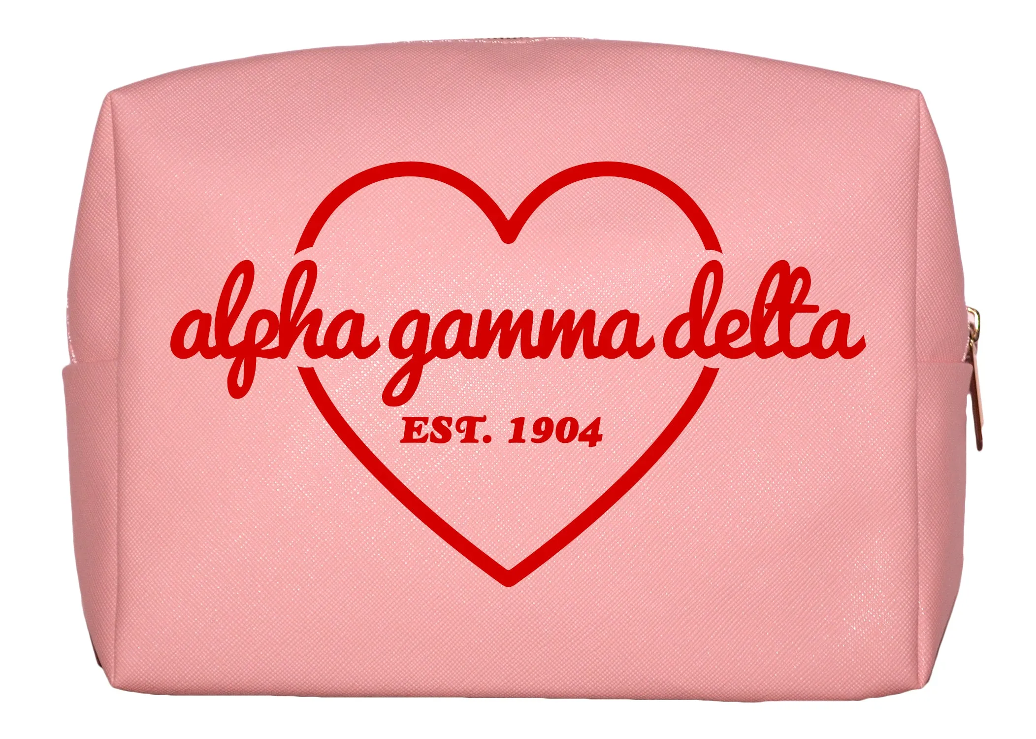 Alpha Gamma Delta Pink w/Red Heart Makeup Bag