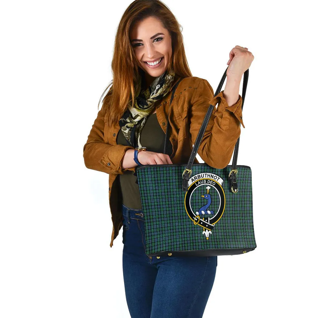 Arbuthnot Tartan Leather Tote Bag with Family Crest