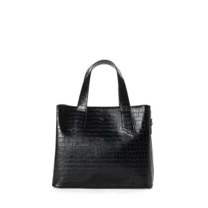 ARIANA Croco Vegan Shoulder Bag - Black