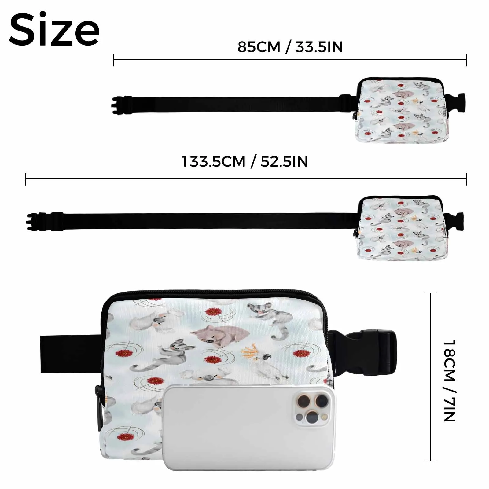 Australian Animals Koala, Sugar Glider, Wombat  Belt Bag