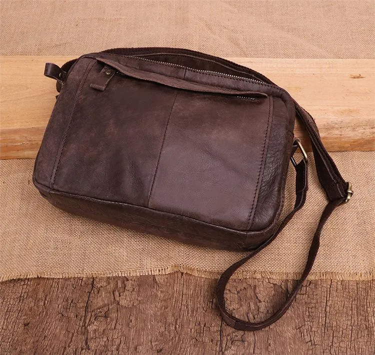 Badass Dark Brown Leather Men's 8 inches Small Courier Bag Brown Messenger Bag Postman Bag For Men