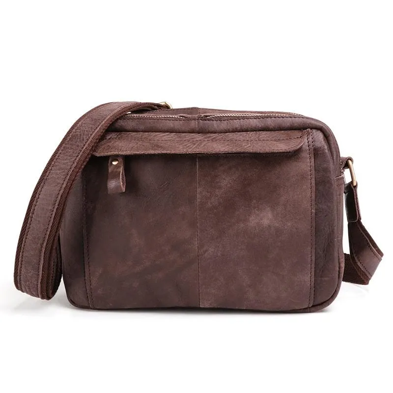 Badass Dark Brown Leather Men's 8 inches Small Courier Bag Brown Messenger Bag Postman Bag For Men