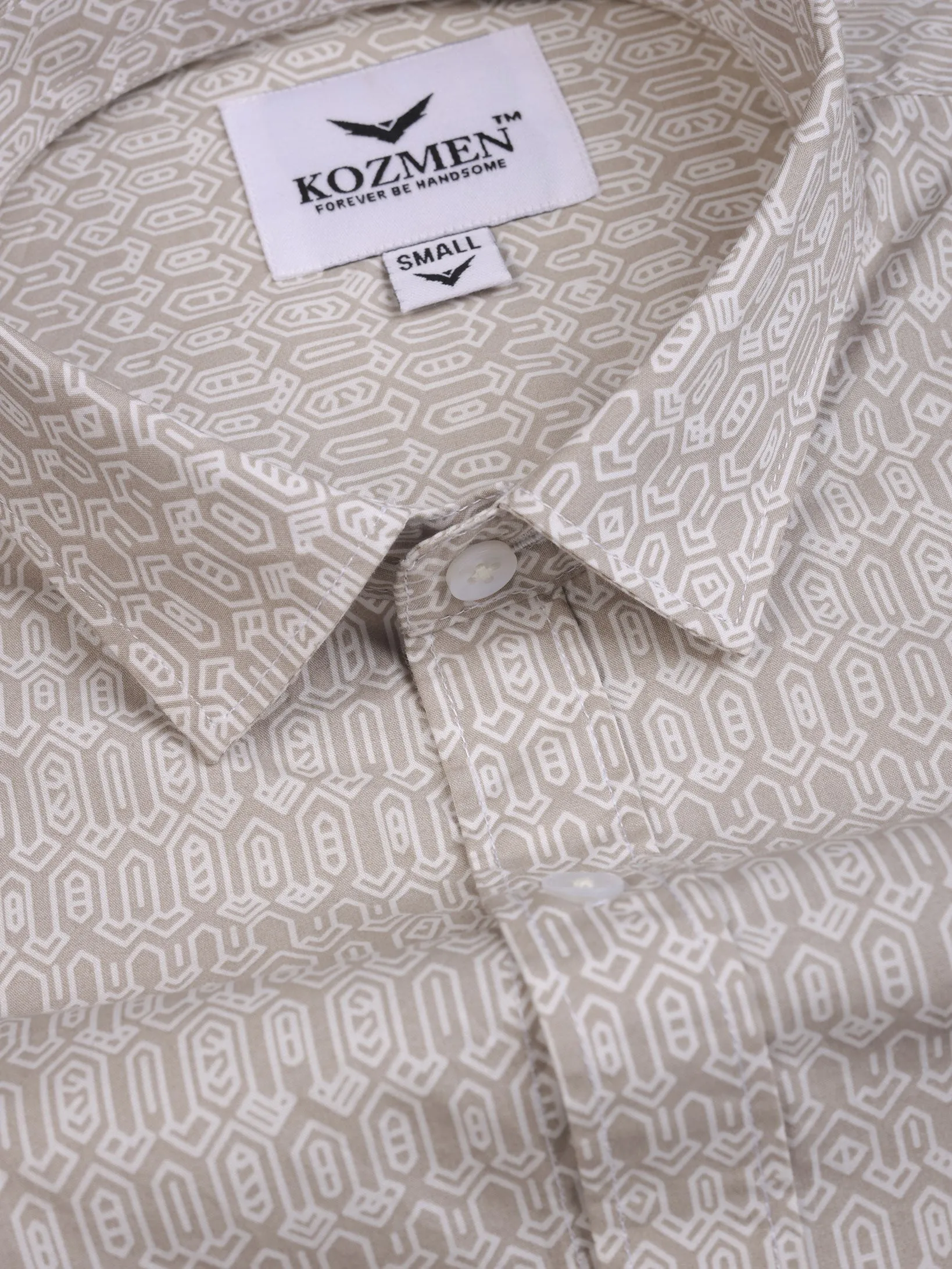 Beige Geometric Printed Luxurious Oxford Cotton Shirt