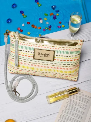 Berrylush Women White & Multicolour Geometric Printed Canvas Detachable Sling Strap Small Boho Clutch/Sling Bag