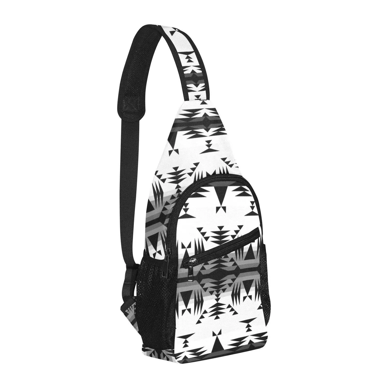 Between the Mountains White and Black Chest Bag