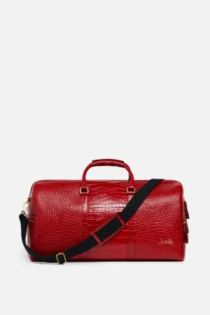 Beverly Hills Carryall Duffle Leather Bag in Crocodile Print Fiery Red