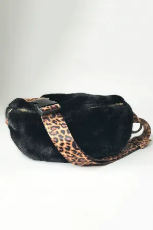 Black Faux Fur Bum Bag