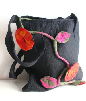 Black Felt Flower Tote Bag