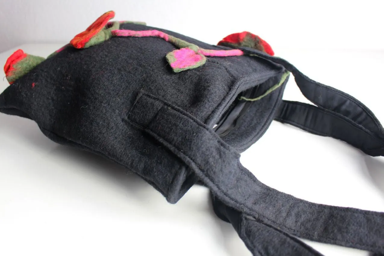 Black Felt Flower Tote Bag