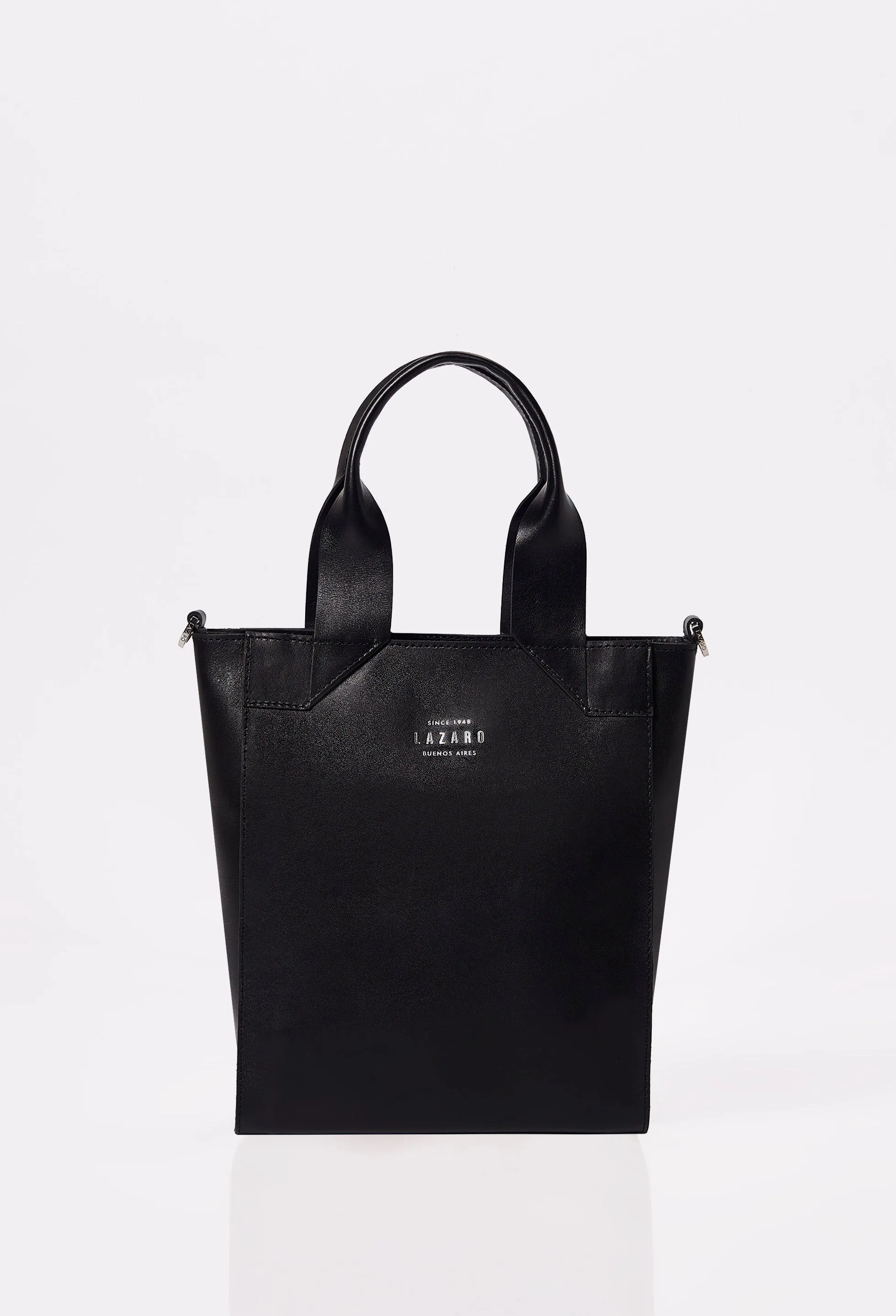 Black Leather Mini Tote Bag 'Lambro'