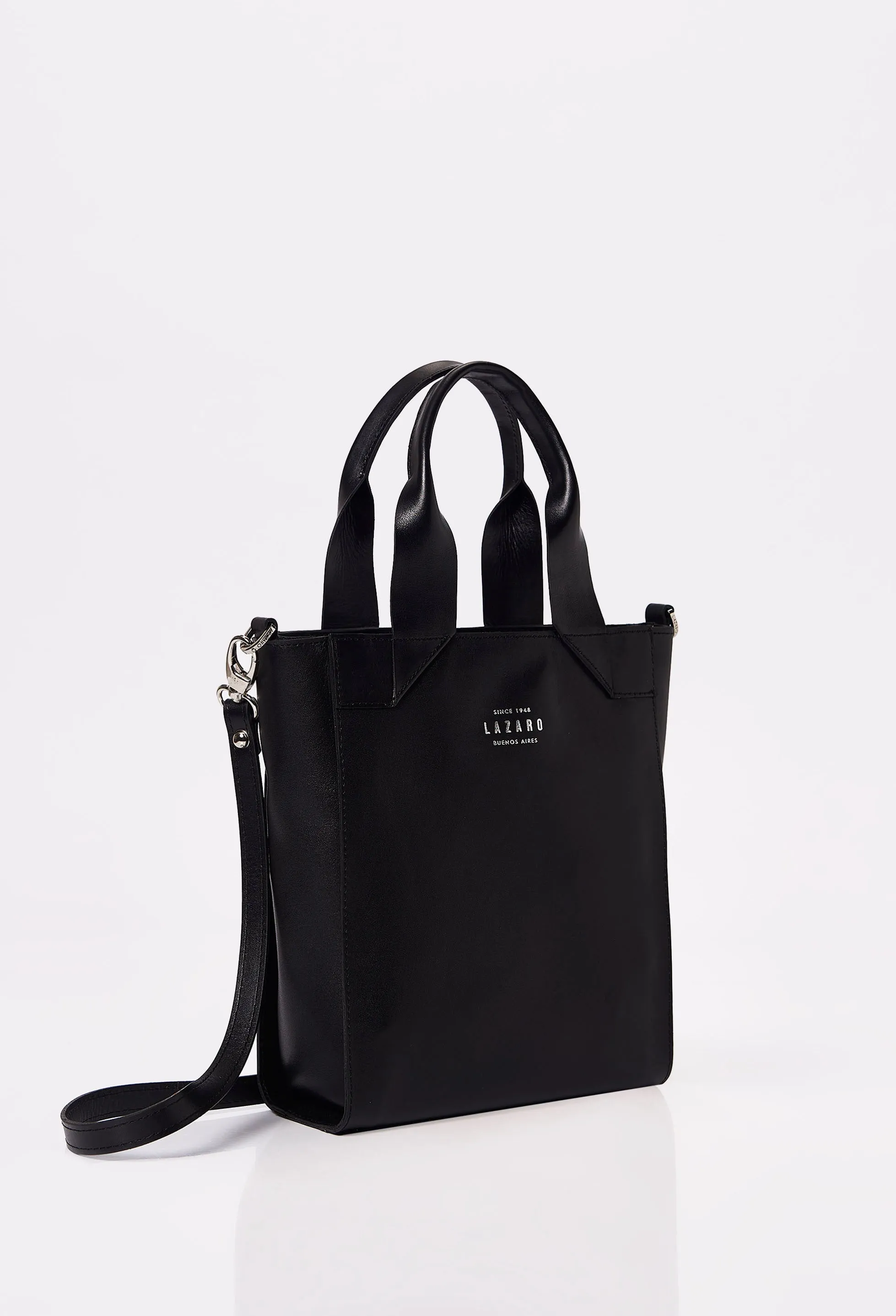 Black Leather Mini Tote Bag 'Lambro'