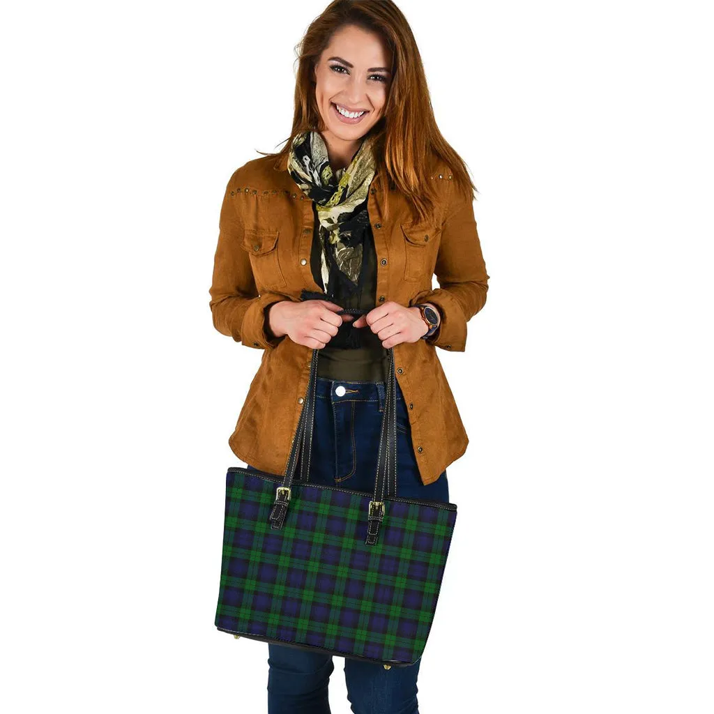 Black Watch Tartan Leather Tote Bag