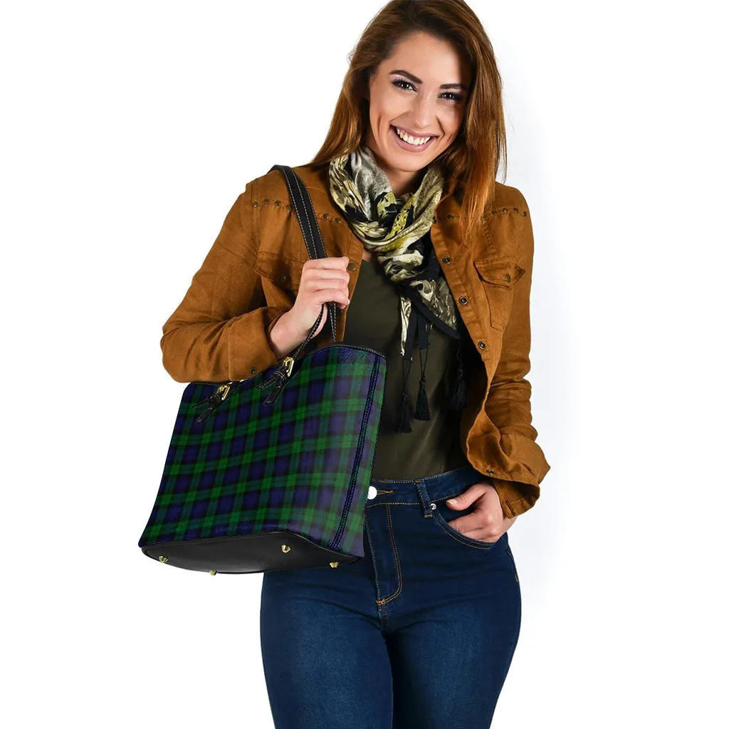 Black Watch Tartan Leather Tote Bag