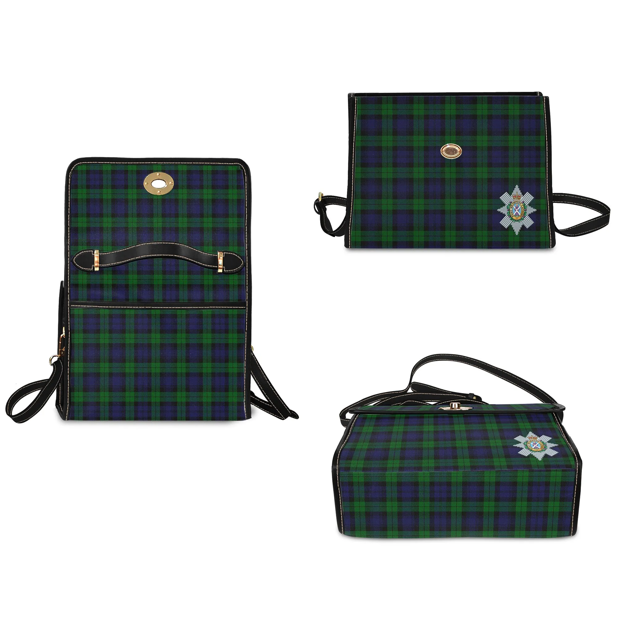 Black Watch Tartan Waterproof Canvas Bag with Family Crest