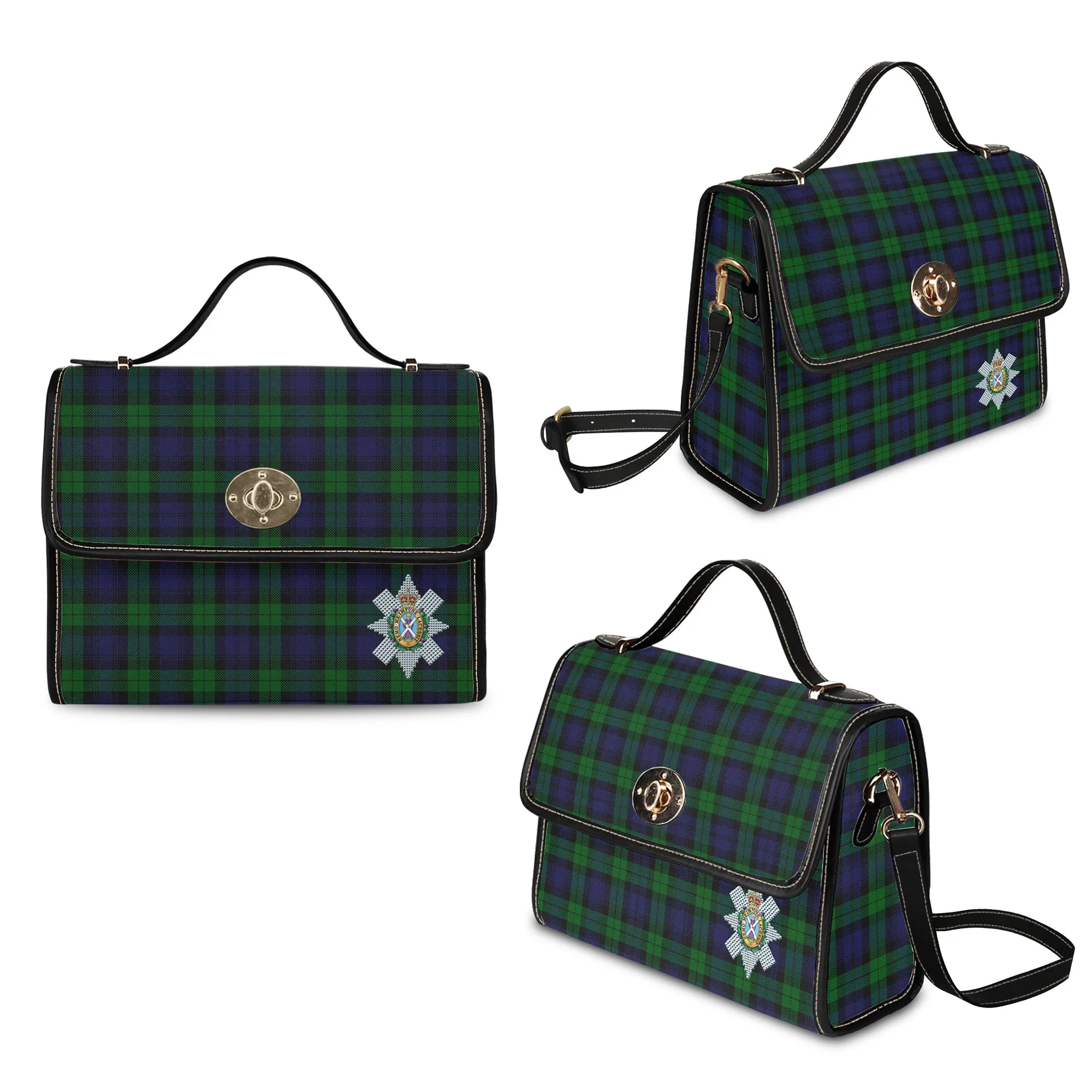 Black Watch Tartan Waterproof Canvas Bag with Family Crest