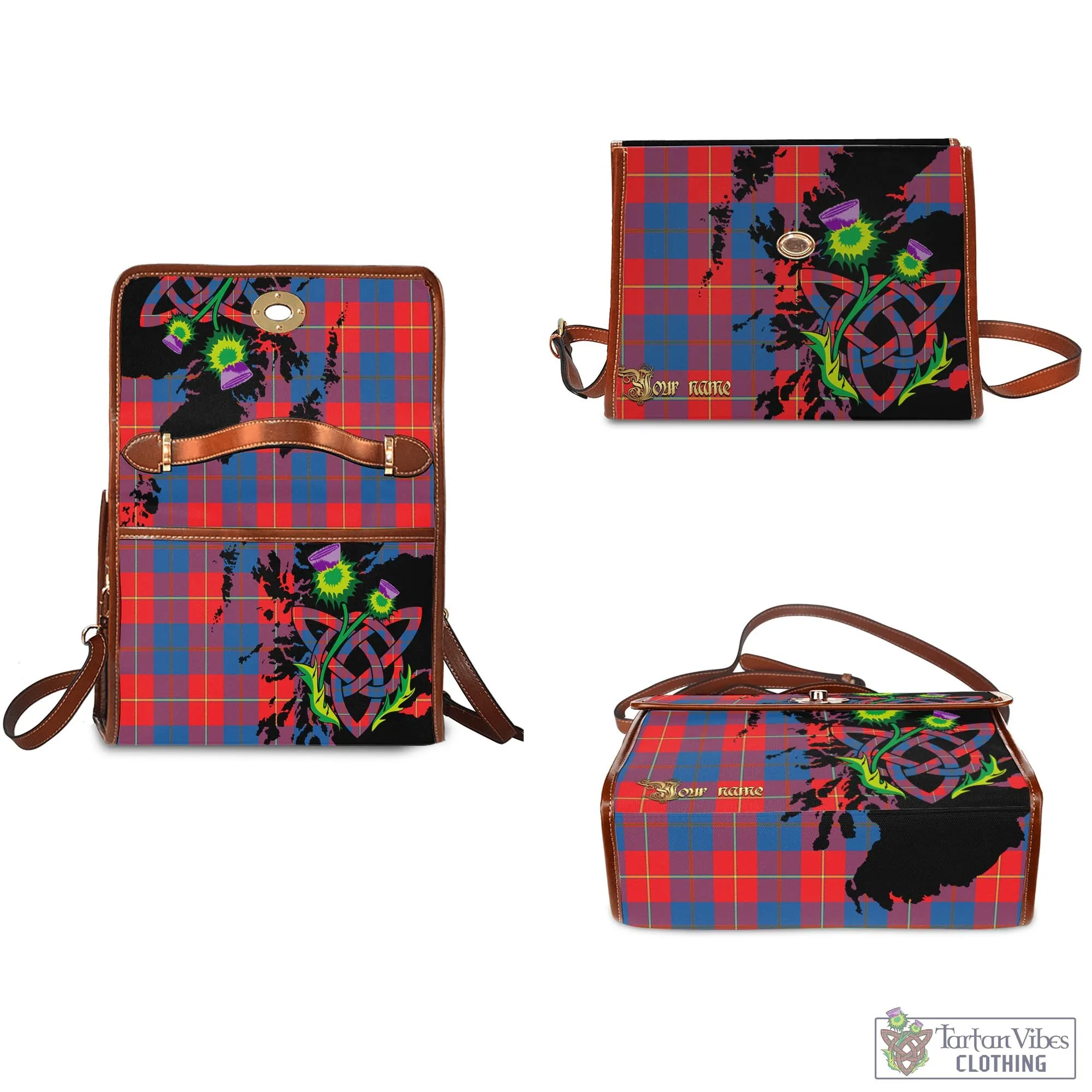 Blane Tartan Waterproof Canvas Bag with Scotland Map and Thistle Celtic Accents