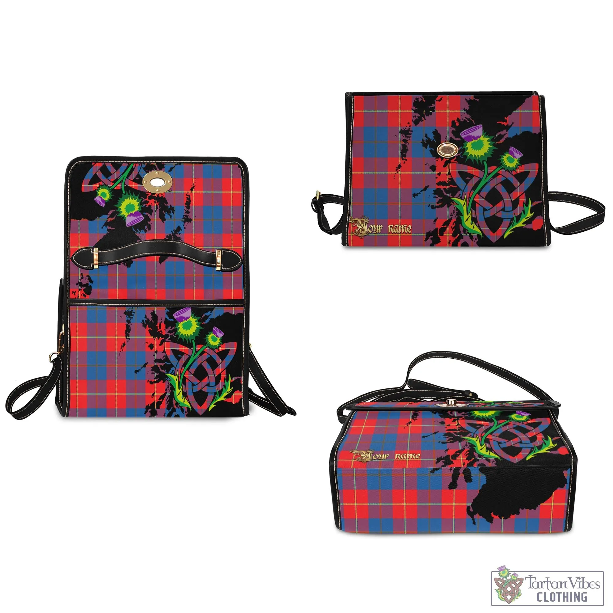 Blane Tartan Waterproof Canvas Bag with Scotland Map and Thistle Celtic Accents