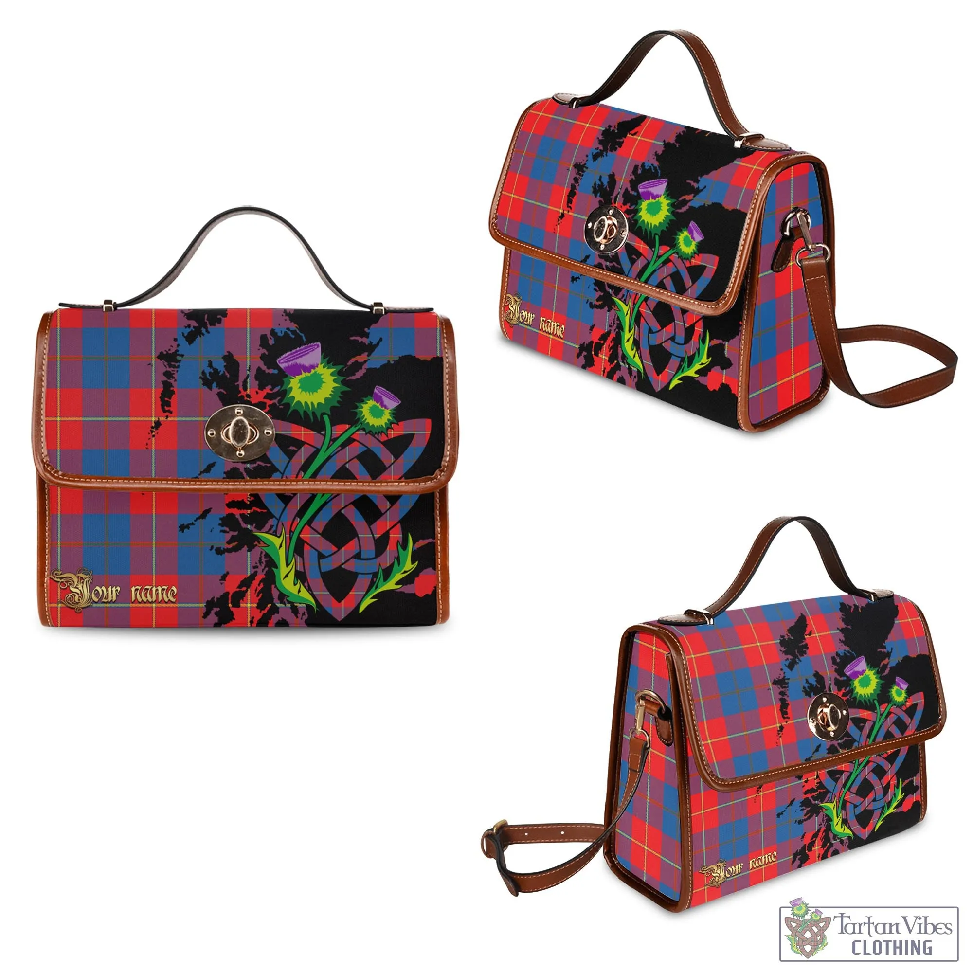 Blane Tartan Waterproof Canvas Bag with Scotland Map and Thistle Celtic Accents