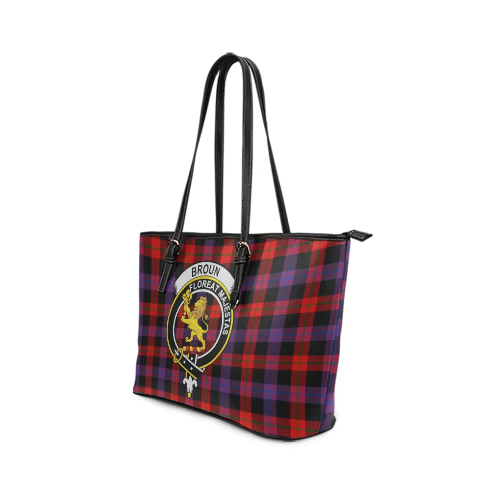 Broun Modern Tartan Leather Tote Bag with Family Crest