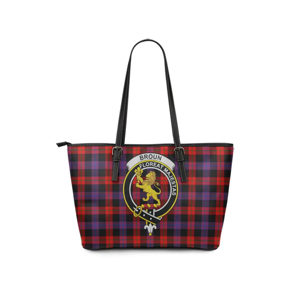 Broun Modern Tartan Leather Tote Bag with Family Crest