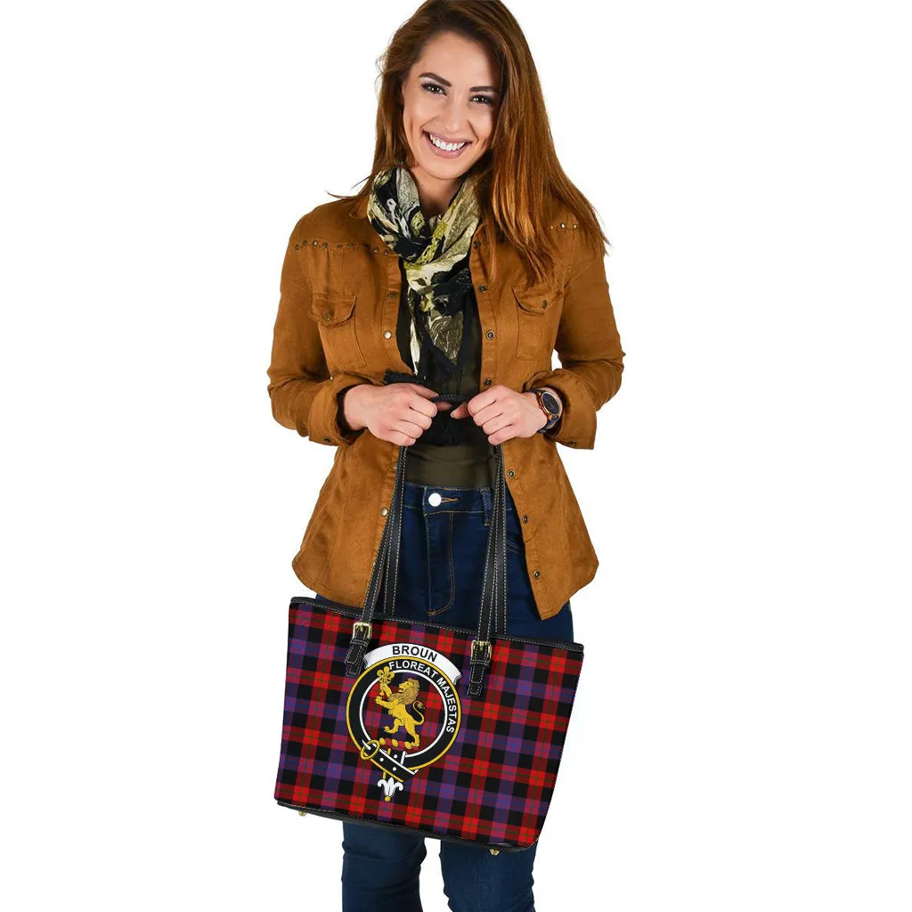 Broun Modern Tartan Leather Tote Bag with Family Crest