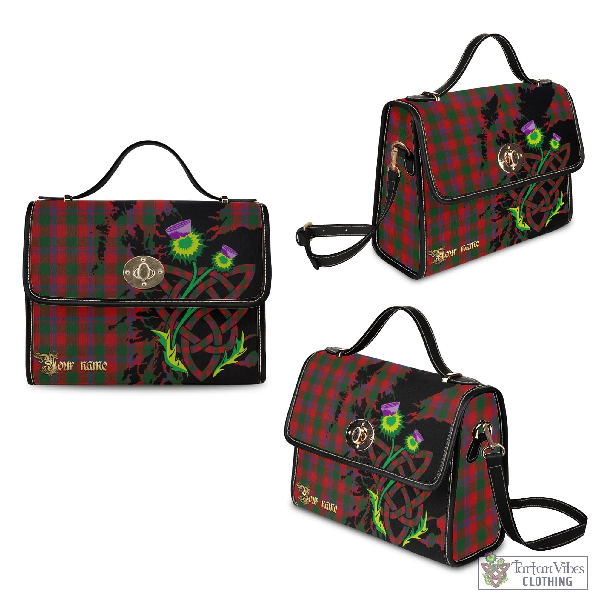 Bruce Old Tartan Waterproof Canvas Bag with Scotland Map and Thistle Celtic Accents