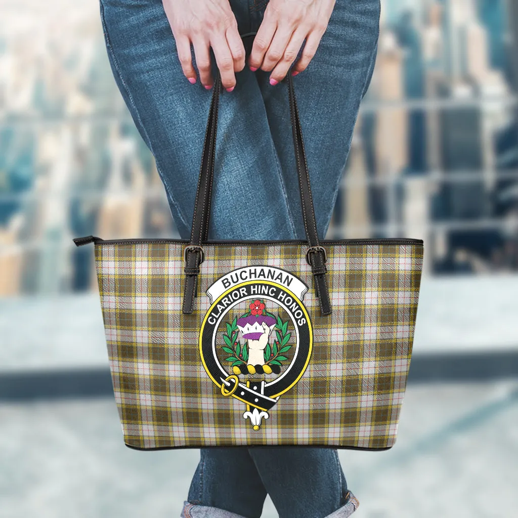 Buchanan Dress Tartan Leather Tote Bag with Family Crest