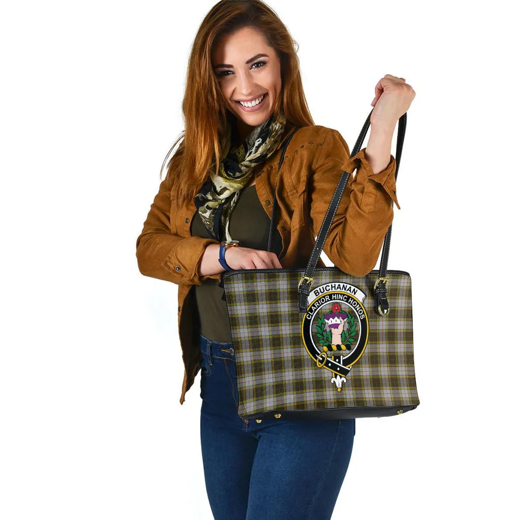 Buchanan Dress Tartan Leather Tote Bag with Family Crest