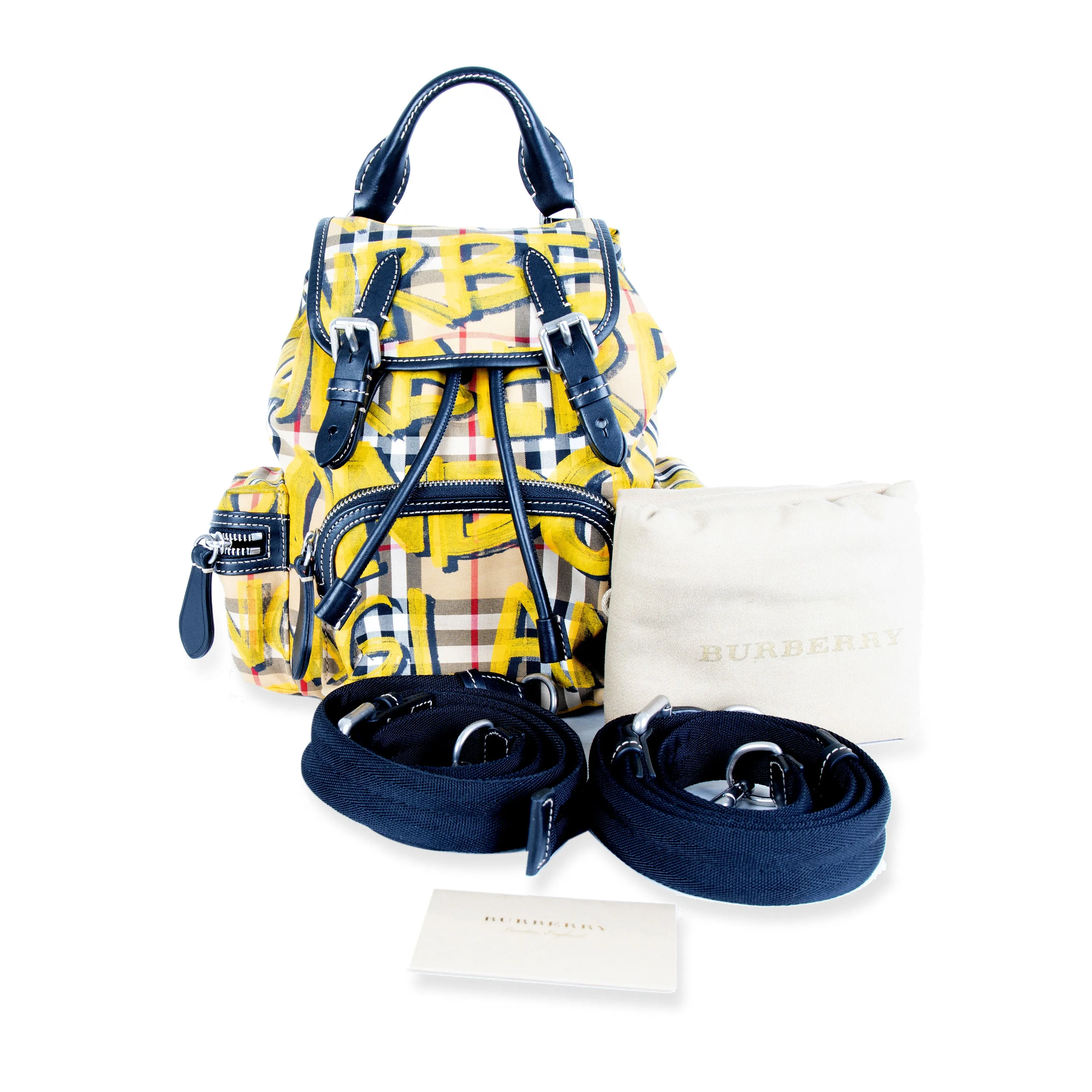 Burberry Yellow Check-Print Graffiti Small Rucksack