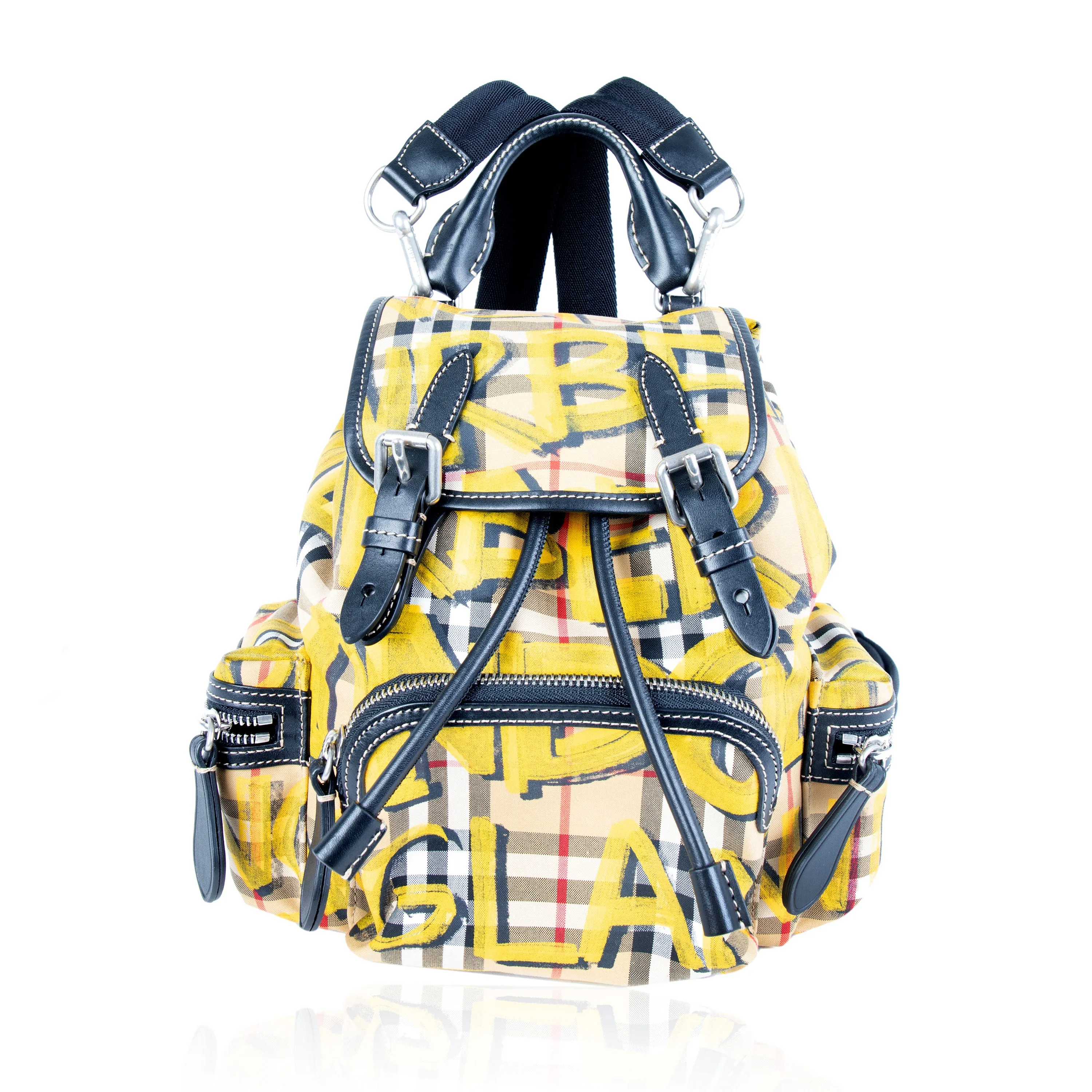 Burberry Yellow Check-Print Graffiti Small Rucksack