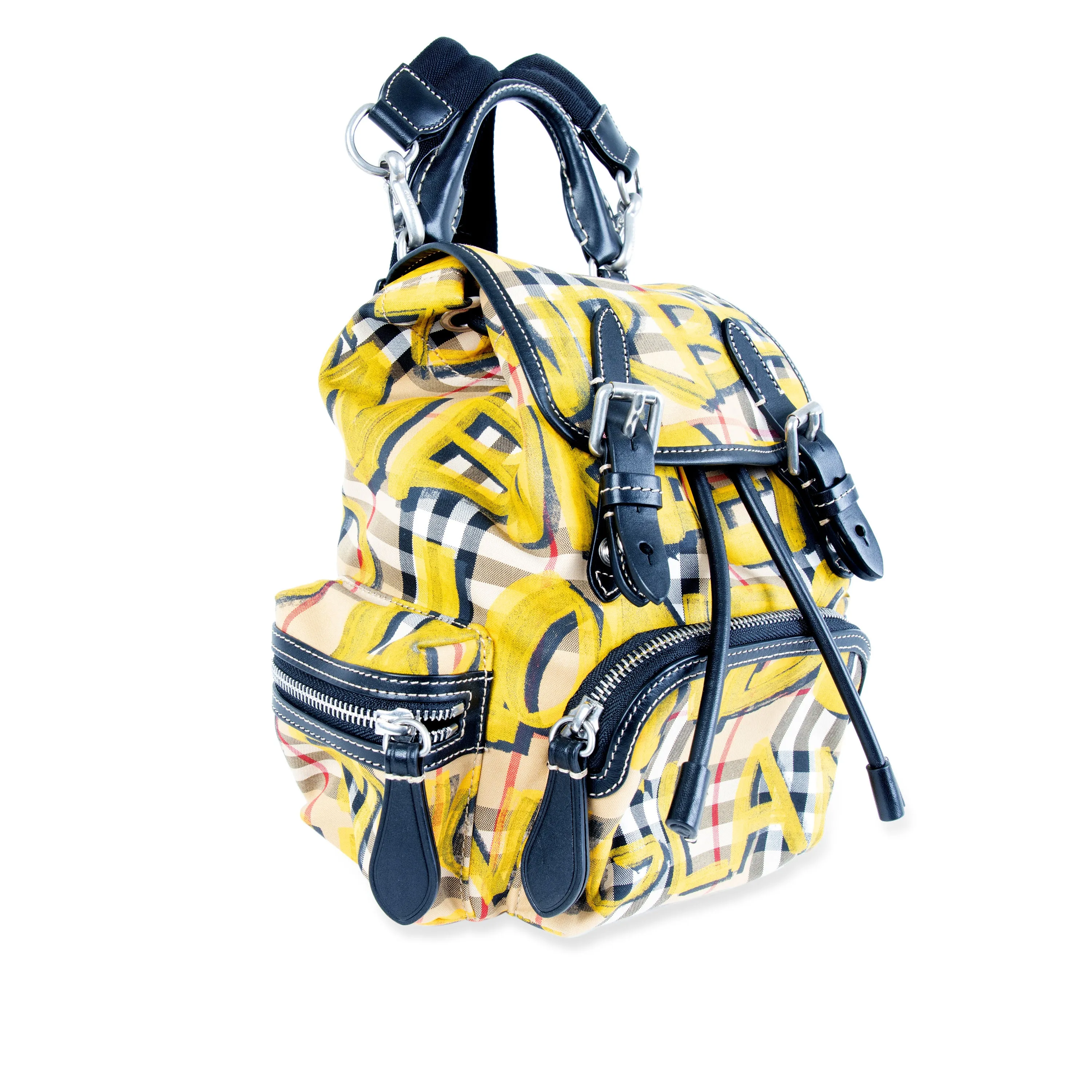 Burberry Yellow Check-Print Graffiti Small Rucksack