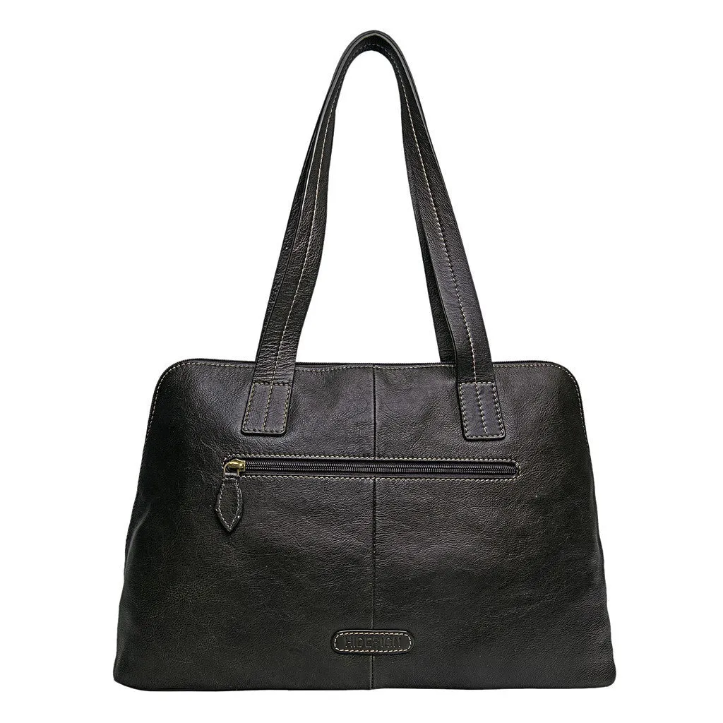 Cerys Leather Multi-Compartment Tote in Black