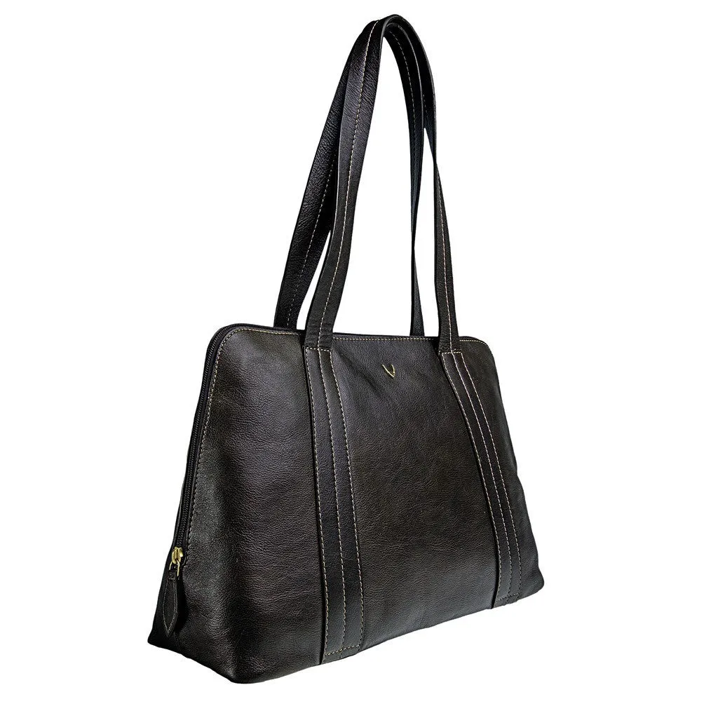 Cerys Leather Multi-Compartment Tote in Black