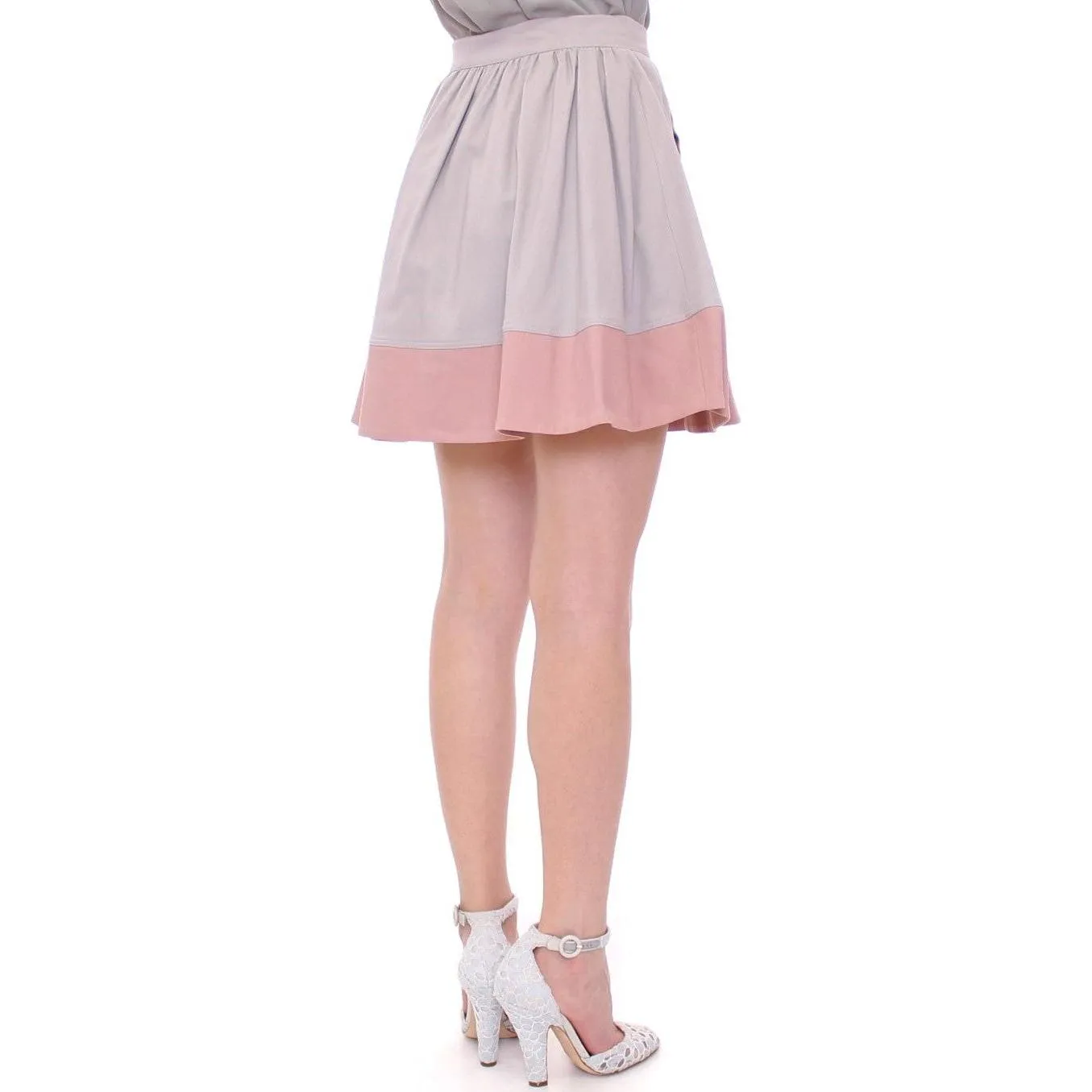 Comeforbreakfast Sleek Pleated Mini Skirt in Pink and Gray