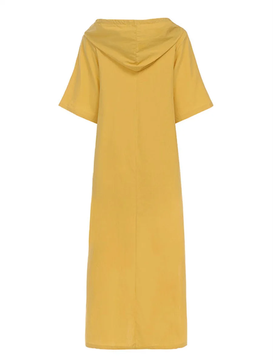 Comfortable soft simple casual loose hooded Maxi dress