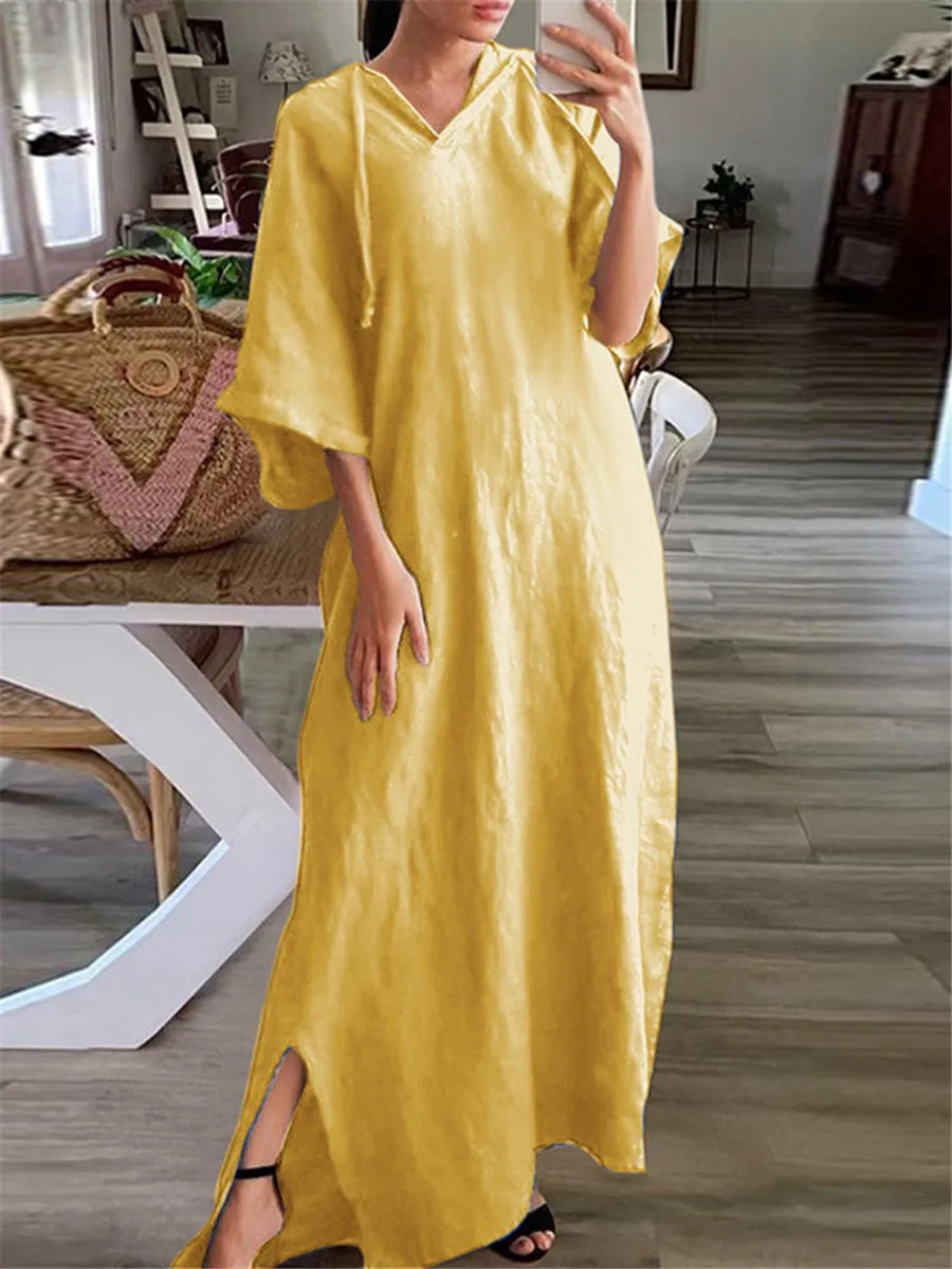 Comfortable soft simple casual loose hooded Maxi dress