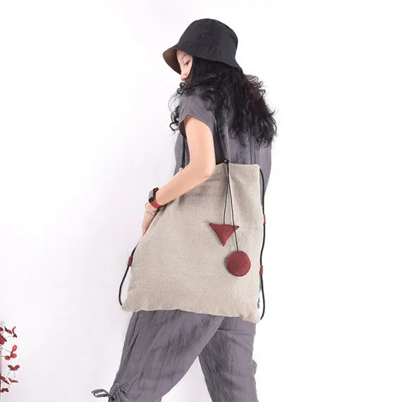 Cotton Linen Women Large Bag Simple Style Women Backpack Shoulder Bag